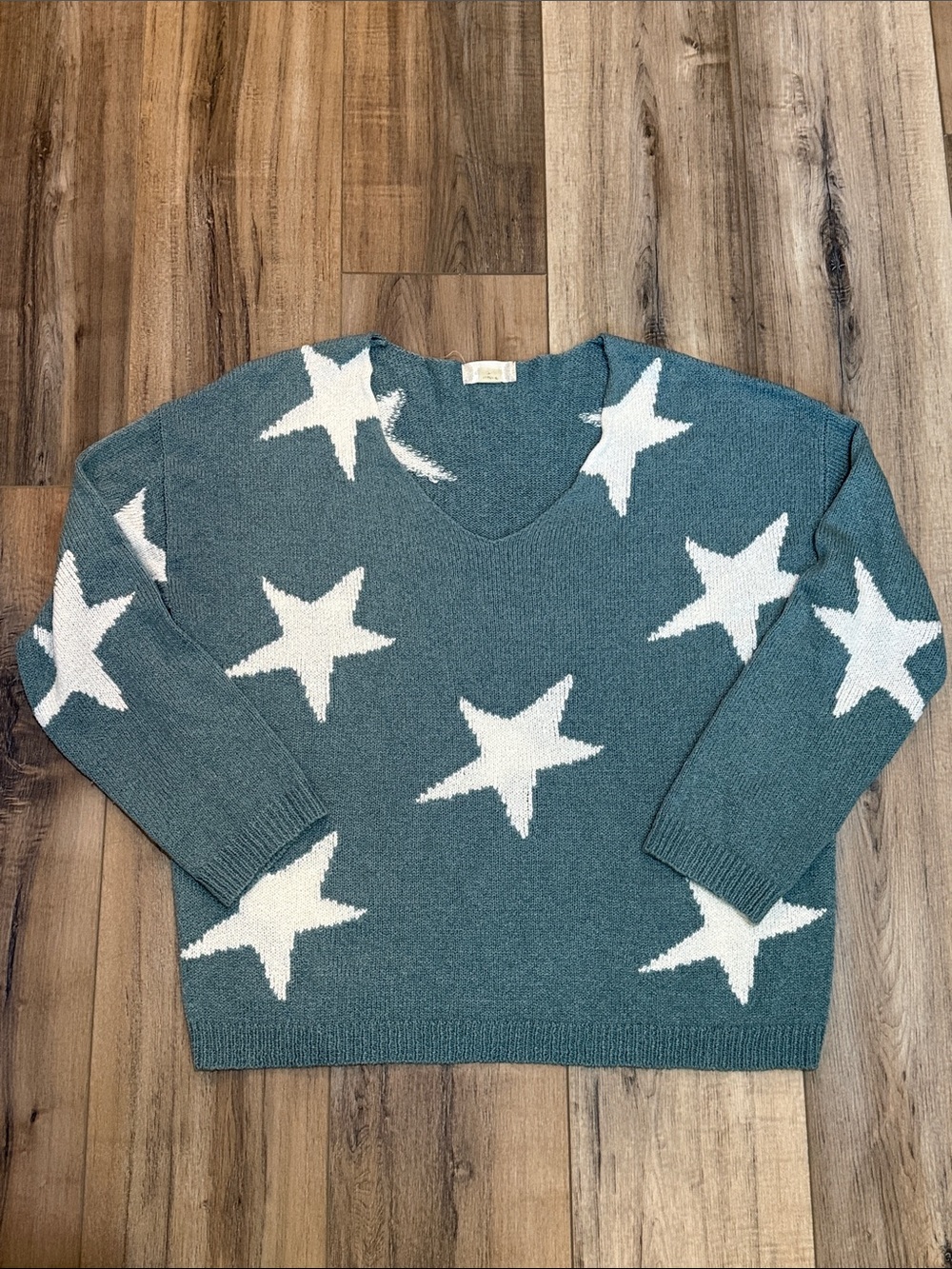 Star Pattern V-Neck Sweater in Teal and White Altar’d State small